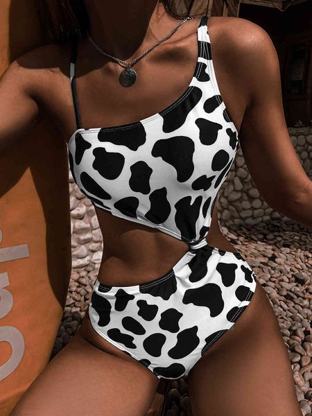 2021 new bikini fashion black and white cow one piece swimsuit for women, White;black
2021 new bikini fashion black and white cow one piece swimsuit for women, White;black