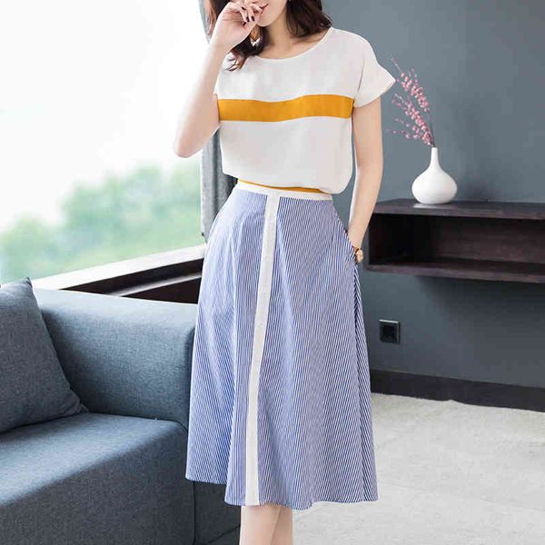 casual office womens two piece sets o-neck short sleeve hit color chiffon blouse + pocket elastic waist striped skirt set 210416, White
casual office womens two piece sets o-neck short sleeve hit color chiffon blouse + pocket elastic waist striped skirt set 210416, White
