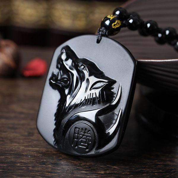 natural black obsidian carving wolf head amulet pendant necklace blessing lucky fashion jewelry, Black;brown
natural black obsidian carving wolf head amulet pendant necklace blessing lucky fashion jewelry, Black;brown