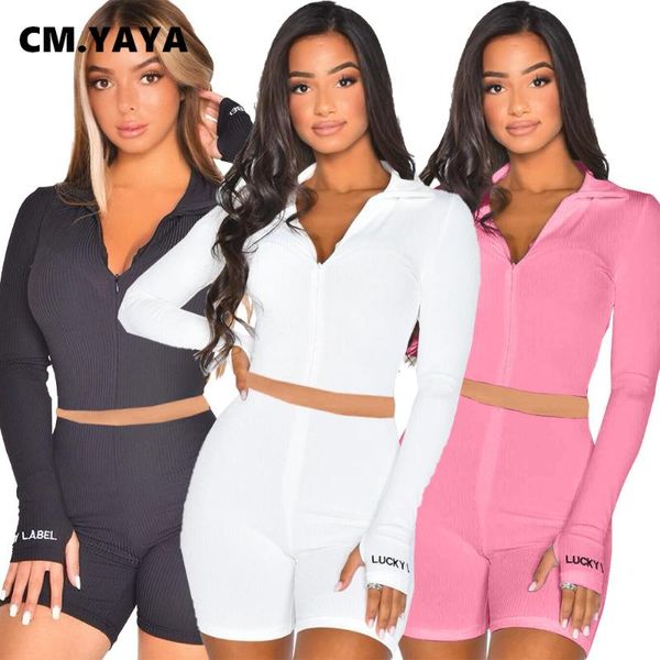 women's tracksuits cm.yaya knitted sportwear women set ribbed lucky lable embroidery long sleeve zipper shorts tracksuit fitness two pi, Gray
women's tracksuits cm.yaya knitted sportwear women set ribbed lucky lable embroidery long sleeve zipper shorts tracksuit fitness two pi, Gray