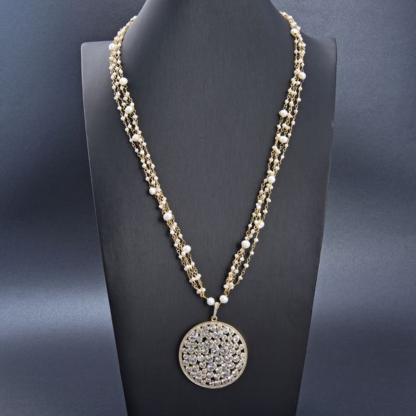 guaiguai jewelry 4 strands white pearl chain necklace 51mm cz pave pendant handmade for women real jewlery lady fashion jewellery, Silver
guaiguai jewelry 4 strands white pearl chain necklace 51mm cz pave pendant handmade for women real jewlery lady fashion jewellery, Silver