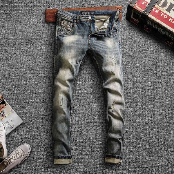 jeans italian style fashion men jeans retro wash elastic slim fit ripped denim pants streetwear vintage designer trousers, Blue
jeans italian style fashion men jeans retro wash elastic slim fit ripped denim pants streetwear vintage designer trousers, Blue