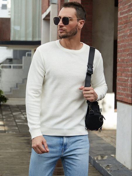 men solid crew neck sweater i3ph#, White;black 
men solid crew neck sweater i3ph#, White;black