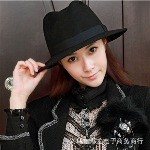 south street p british jazz flat edge big eaves woolen felt hat men women autumn and winter, Black;white
south street p british jazz flat edge big eaves woolen felt hat men women autumn and winter, Black;white