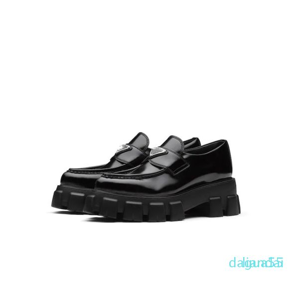 with box women shoes luxury designer brand dress shoe metal triangle monolith brushed leather loafers platform heel pointed and round t, Black
with box women shoes luxury designer brand dress shoe metal triangle monolith brushed leather loafers platform heel pointed and round t, Black