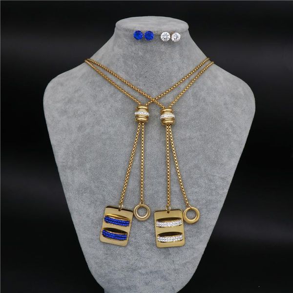 earrings & necklace fashion stainless steel jewelry sets for woman blue white zircon long chain women, Silver
earrings & necklace fashion stainless steel jewelry sets for woman blue white zircon long chain women, Silver