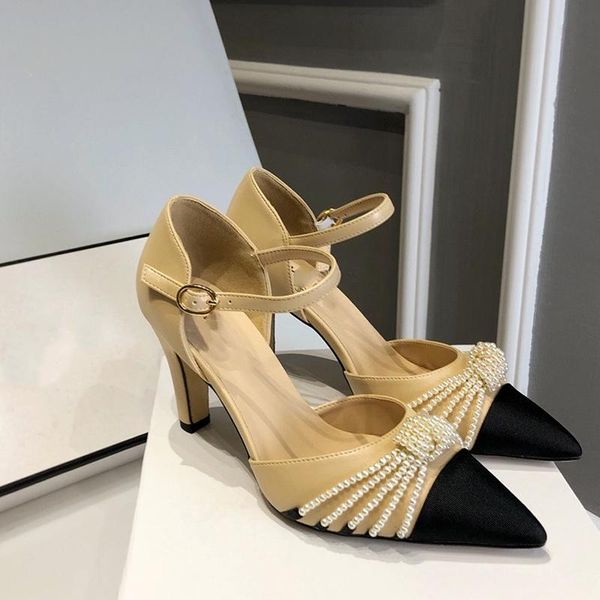 dress shoes 2021 the european and american nude string bead ollow sandals pearl ornament color matching high heels party, Black
dress shoes 2021 the european and american nude string bead ollow sandals pearl ornament color matching high heels party, Black