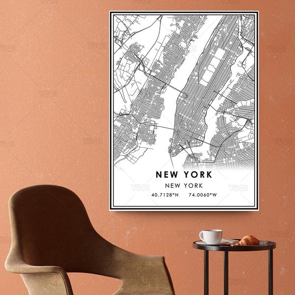 paintings york usa map poster