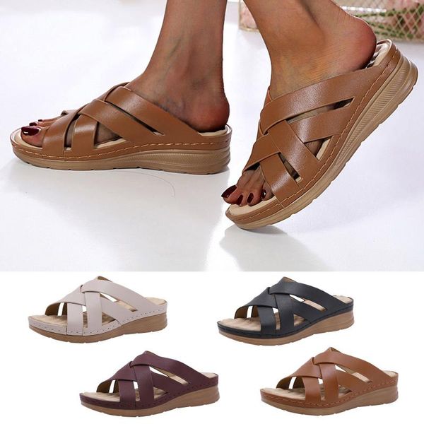 women's slippers ladies casual shoes solid breathable slip-on wedges thick-soled outdoor leisure non-slip sandals plus size d24#, Black
women's slippers ladies casual shoes solid breathable slip-on wedges thick-soled outdoor leisure non-slip sandals plus size d24#, Black