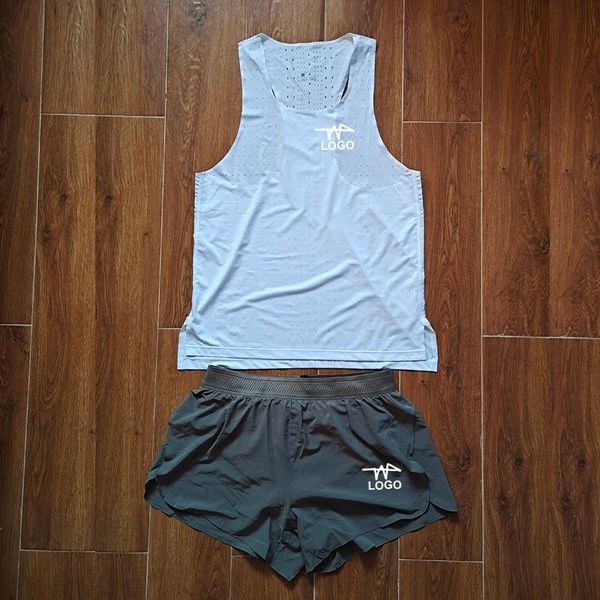 men' tank short style man distant runnning speed suit vest athlete track field singlet customizable, White;black