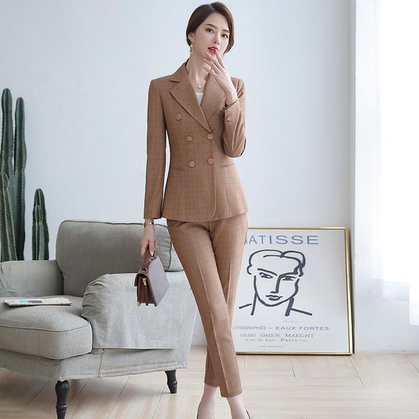 women's suit plaid double-breasted 2 piece set blazer pants trouser female casual formal business wear two, White
women's suit plaid double-breasted 2 piece set blazer pants trouser female casual formal business wear two, White