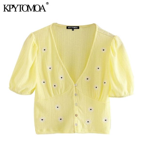 women sweet fashion floral embroidered cropped blouses v neck short sleeve female shirts blusas chic 210420, White
women sweet fashion floral embroidered cropped blouses v neck short sleeve female shirts blusas chic 210420, White