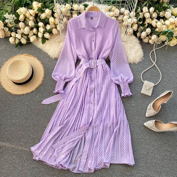 spring elegant purple womens dresses polka dot pleated korean clothing long sleeve vintage chiffon shirt feme robe, Black;gray
spring elegant purple womens dresses polka dot pleated korean clothing long sleeve vintage chiffon shirt feme robe, Black;gray