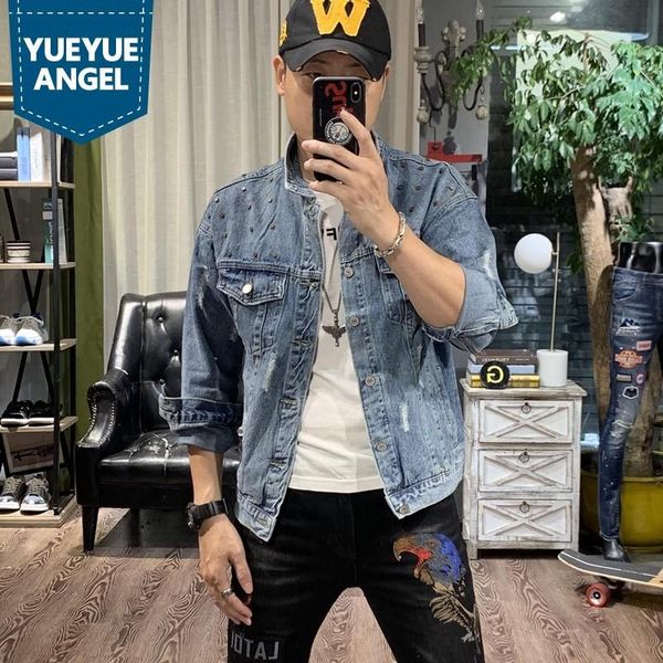 men's jackets spring autumn long sleeve single breasted mens denim korean rivet hole ripped slim fit male coats plus size streetwear, Black;brown
men's jackets spring autumn long sleeve single breasted mens denim korean rivet hole ripped slim fit male coats plus size streetwear, Black;brown