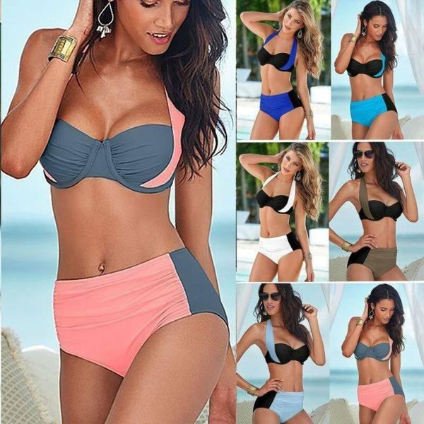 women's swimwear womens patchwork halter neck bikini set high waisted push up swimsuit, White;black
women's swimwear womens patchwork halter neck bikini set high waisted push up swimsuit, White;black