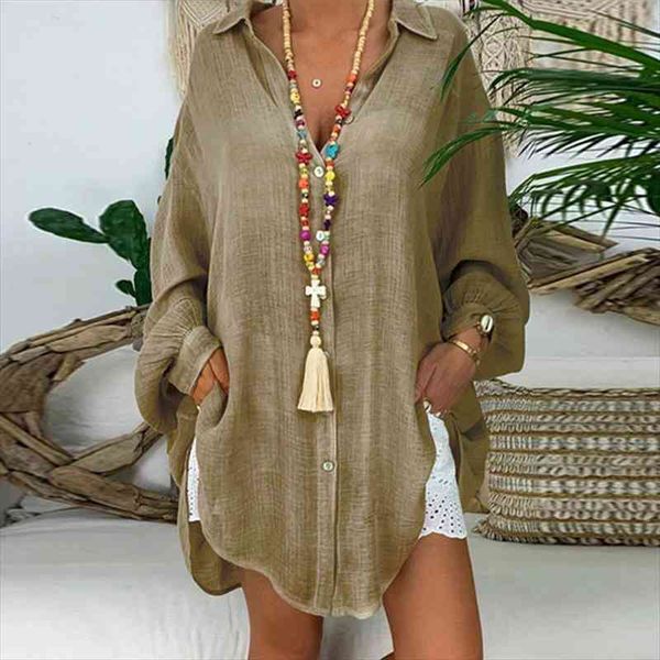 long sleeve cotton linen blouses button solid loose female tunic casual v neck plus size autumn womens blouses, White
long sleeve cotton linen blouses button solid loose female tunic casual v neck plus size autumn womens blouses, White