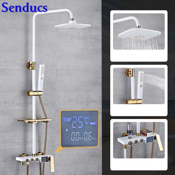 senducs digital shower set luxury white gold temperature display system brass bathroom tap 8 inch sets
senducs digital shower set luxury white gold temperature display system brass bathroom tap 8 inch sets