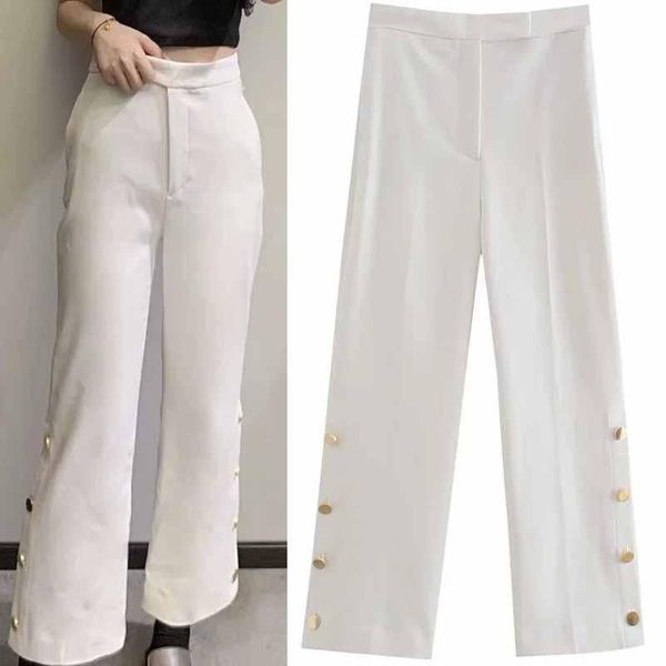 women's pants & capris za 2021 autumn solid white women wide buttons decoration zipper loose style classic fit ladies casual long trous, Black;white
women's pants & capris za 2021 autumn solid white women wide buttons decoration zipper loose style classic fit ladies casual long trous, Black;white