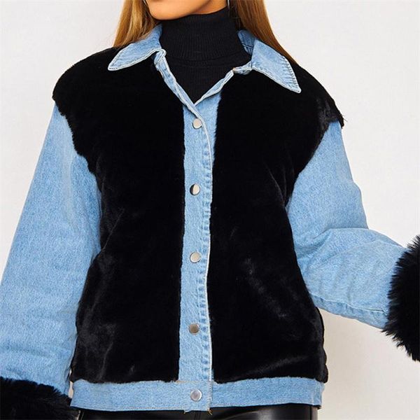 women's jackets winter clothes women lamb wool coat splicing denim streetwear plush stitching warm female jacket, Black;brown
women's jackets winter clothes women lamb wool coat splicing denim streetwear plush stitching warm female jacket, Black;brown