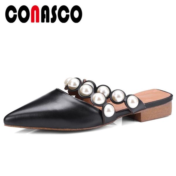 dress shoes conasco brand women summer sandals low heels genuine leather beading wedding party woman slippers mules, Black
dress shoes conasco brand women summer sandals low heels genuine leather beading wedding party woman slippers mules, Black
