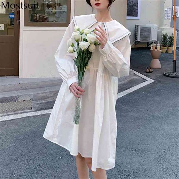 peter pan collar korean women dress autumn full sleeve loose waist dresses solid fashion ladies vestidos femme 210513, Black;gray
peter pan collar korean women dress autumn full sleeve loose waist dresses solid fashion ladies vestidos femme 210513, Black;gray