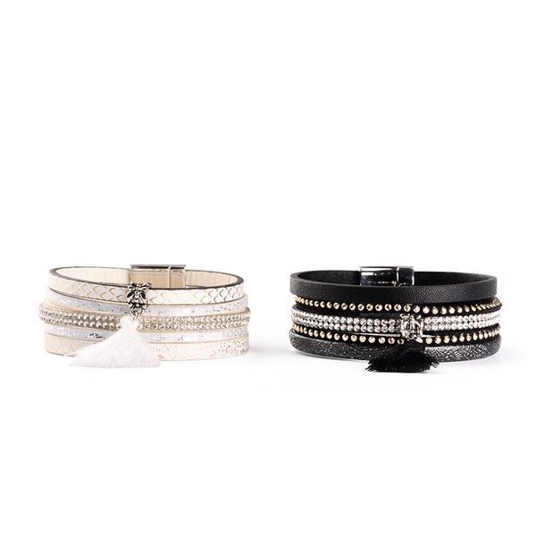 tennis fashion multi-layer black white pu leather bracelet rhinestone beads tassels magnetic clasp women wrap bijoux, Golden;silver
tennis fashion multi-layer black white pu leather bracelet rhinestone beads tassels magnetic clasp women wrap bijoux, Golden;silver