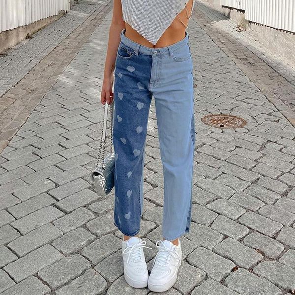 women's jeans color matching love printed 2021 girl age reduction high waist drape and thin casual straight-leg pants, Blue
women's jeans color matching love printed 2021 girl age reduction high waist drape and thin casual straight-leg pants, Blue