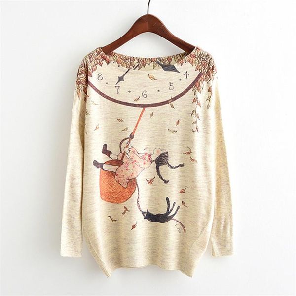 fashion sweaters harajuku little girl on the clock printed loose jumpers knitted oversize pullovers batwing sleeve women clothes women', White;black
fashion sweaters harajuku little girl on the clock printed loose jumpers knitted oversize pullovers batwing sleeve women clothes women', White;black