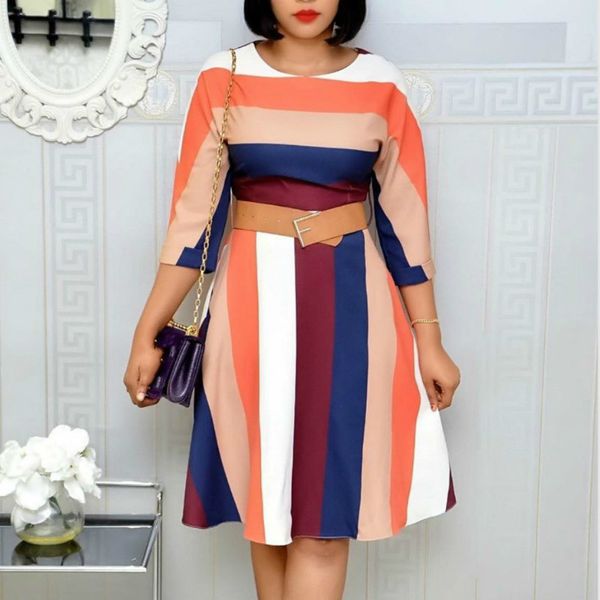 women rainbow stripe print dress with belt three quarter sleeve elgant knee length fashion modest office lady plus size autumn 210416, Black;gray
women rainbow stripe print dress with belt three quarter sleeve elgant knee length fashion modest office lady plus size autumn 210416, Black;gray