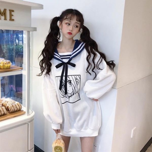 women's hoodies & sweatshirts japan preppy style sailor collar sweet tie rope long sleeve pullovers female print loose white clothing, Black
women's hoodies & sweatshirts japan preppy style sailor collar sweet tie rope long sleeve pullovers female print loose white clothing, Black