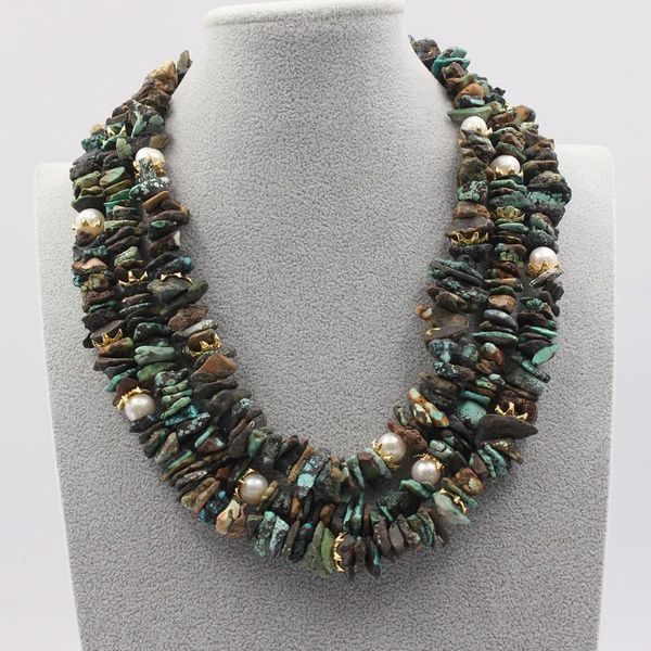 chokers guaiguai jewelry 3 rows natural white pearl mix color african turquoises rough nugget necklace handmade for women, Golden;silver
chokers guaiguai jewelry 3 rows natural white pearl mix color african turquoises rough nugget necklace handmade for women, Golden;silver