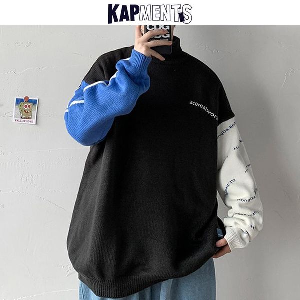 men korean patchwork pullover knitted sweater 2021 autumn mens black streetwear hip hop long sleeve turtleneck sweaters men's, White;black
men korean patchwork pullover knitted sweater 2021 autumn mens black streetwear hip hop long sleeve turtleneck sweaters men's, White;black
