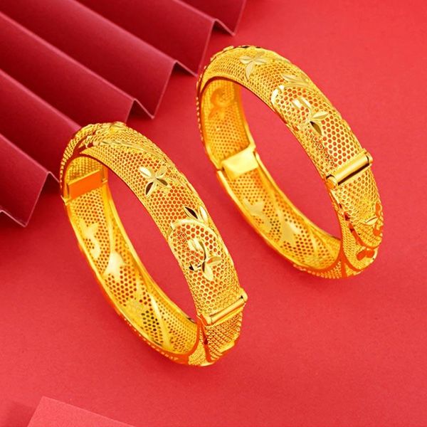 bangle 18k yellow gold plated bracelet hollow out vietnam sand buckle lasting exquisite jewelry gifts bridal, Black 
bangle 18k yellow gold plated bracelet hollow out vietnam sand buckle lasting exquisite jewelry gifts bridal, Black