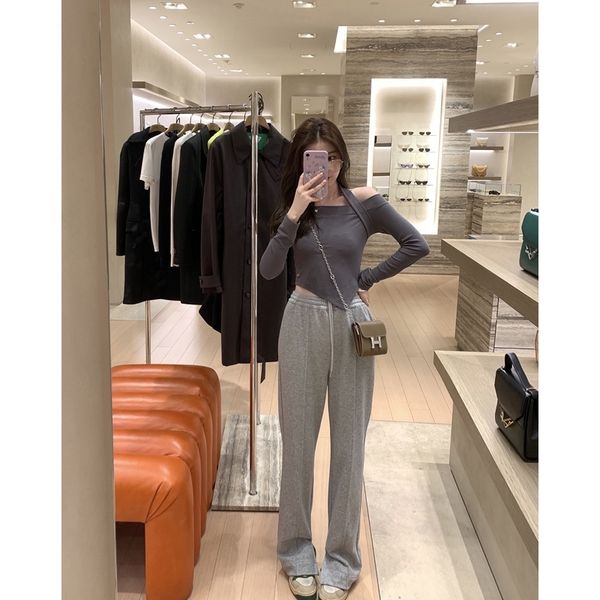 high waist slim split casual women's 2021 new versatile grey sweat autumn straight pants, Black
high waist slim split casual women's 2021 new versatile grey sweat autumn straight pants, Black