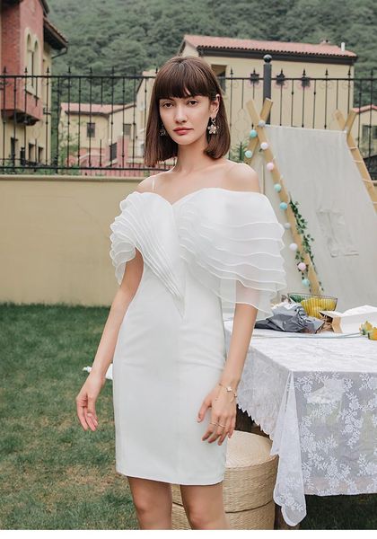 party dresses white homecoming multi-layer organza sleeve patchwork dress wedding dance queen return to home, White;black
party dresses white homecoming multi-layer organza sleeve patchwork dress wedding dance queen return to home, White;black