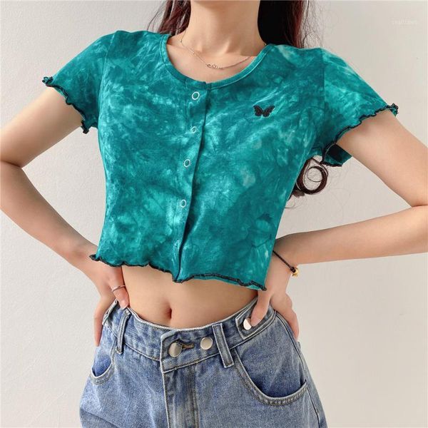 women's t-shirt women tie dye print t-shirts lace frill crop summer butterfly embroidery tees o-neck short sleeve slim sweet clothes, White
women's t-shirt women tie dye print t-shirts lace frill crop summer butterfly embroidery tees o-neck short sleeve slim sweet clothes, White