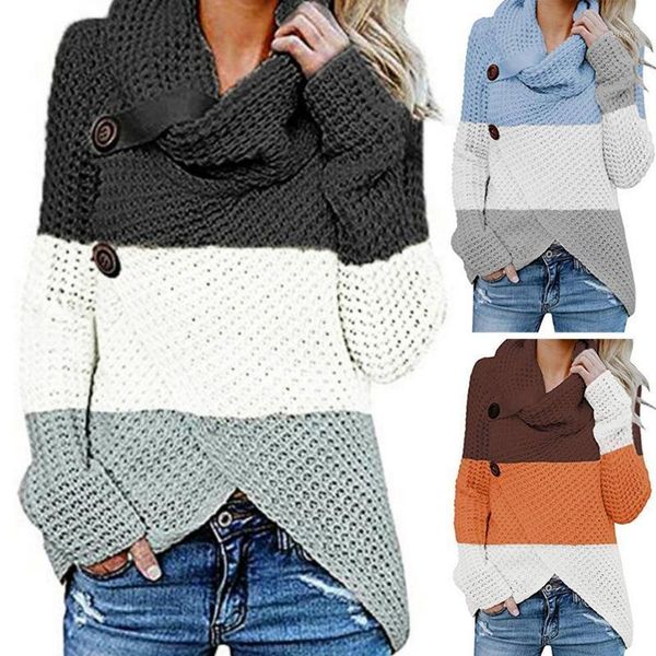 women autumn long sleeve chunky knit sweater turtle cowl neck button decor pullover tunic color block striped asymmetric hem, White;black
women autumn long sleeve chunky knit sweater turtle cowl neck button decor pullover tunic color block striped asymmetric hem, White;black