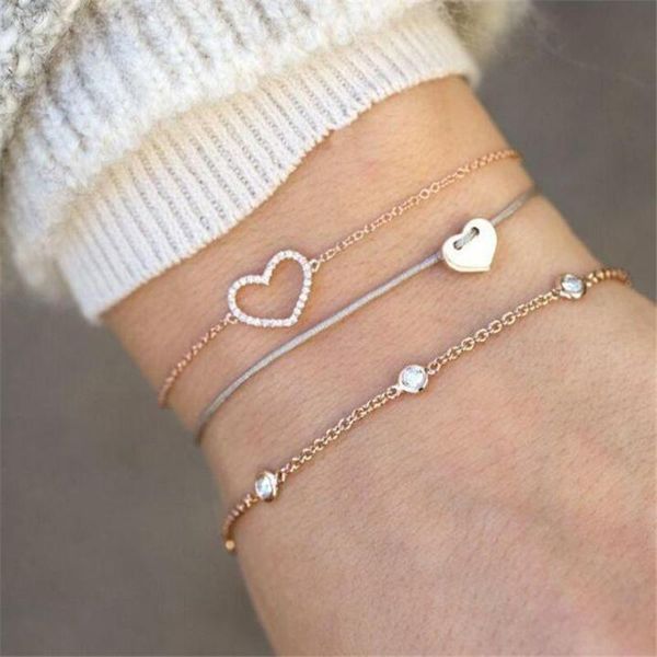 link, chain fashion 3pcs/set crystal bracelet for women female heart shaped gold european and american style jewelry, Black
link, chain fashion 3pcs/set crystal bracelet for women female heart shaped gold european and american style jewelry, Black