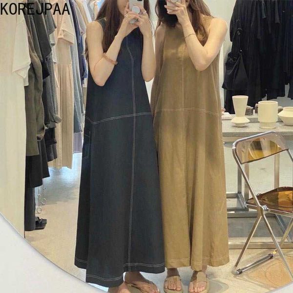 korejpaa women dress summer korean chic retro casual round neck open line design loose versatile sleeveless vest vestidos 210526, Black;gray
korejpaa women dress summer korean chic retro casual round neck open line design loose versatile sleeveless vest vestidos 210526, Black;gray