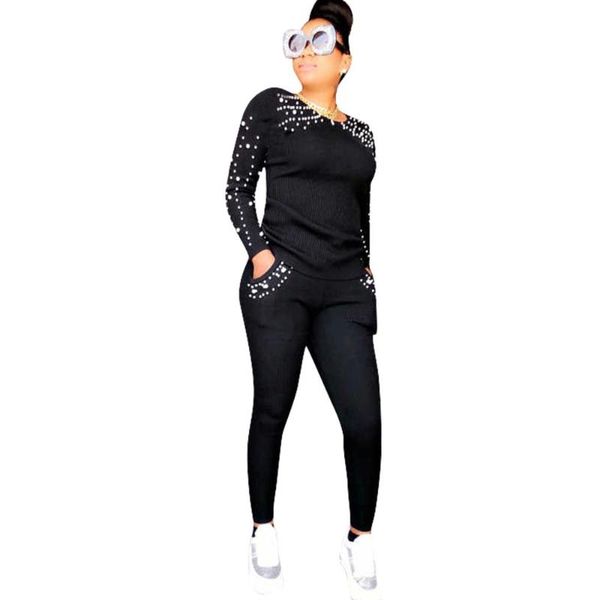 two piece dress women pearls set casual long sleeve t shirt sweatshirt +pockets pencil pants suit outfit streetwear tracksuit, White
two piece dress women pearls set casual long sleeve t shirt sweatshirt +pockets pencil pants suit outfit streetwear tracksuit, White