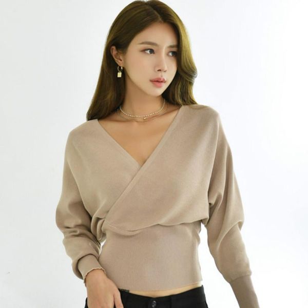 women's sweaters korea high waist winter v-neck bat sleeve casual knitting sweater, White;black