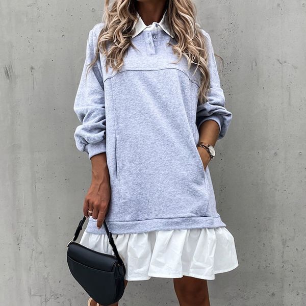casual dresses autumn patchwork mini women's sweatshirts dress long sleeve turn-down collar female clothes pocket button for wome, Black;gray
casual dresses autumn patchwork mini women's sweatshirts dress long sleeve turn-down collar female clothes pocket button for wome, Black;gray
