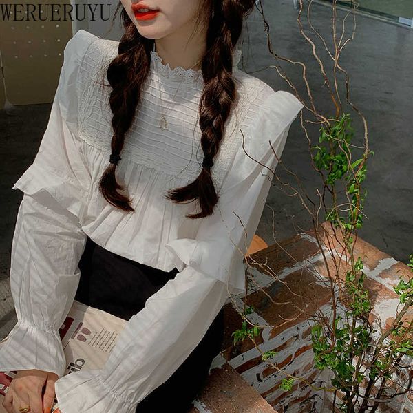 werueruyu autumn french romance o-neck ruffle women t-shirts elegant office lady white slim lace tee shirt mujer 210608
werueruyu autumn french romance o-neck ruffle women t-shirts elegant office lady white slim lace tee shirt mujer 210608