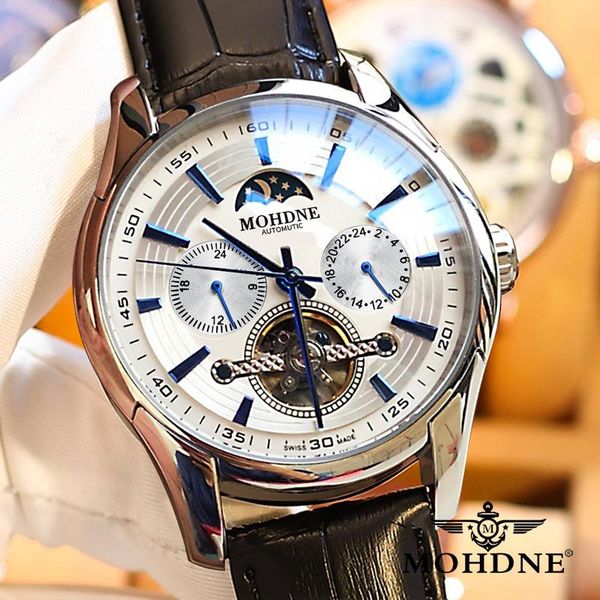 wristwatches 2021 men's automatic hollow mechanical watch brand business casual fashion round european and american style men women, Slivery;brown