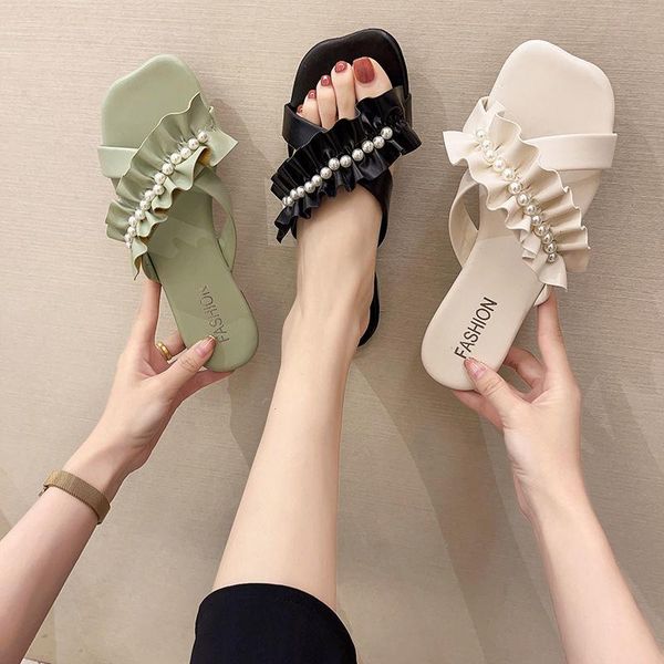 slippers summer women ruffles 2021 female sweet beads outdoor cool girl soft bottom non-slip flat slides flip-flops, Black
slippers summer women ruffles 2021 female sweet beads outdoor cool girl soft bottom non-slip flat slides flip-flops, Black