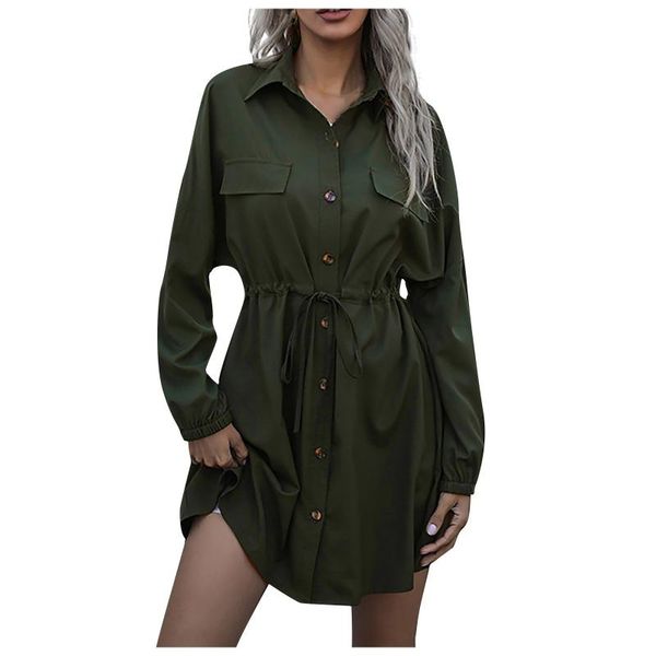 casual dresses autumn women's dress 2021 long sleeve solid buttons soft elegant lapel dress double drawstring waist shirt short, Black;gray
casual dresses autumn women's dress 2021 long sleeve solid buttons soft elegant lapel dress double drawstring waist shirt short, Black;gray