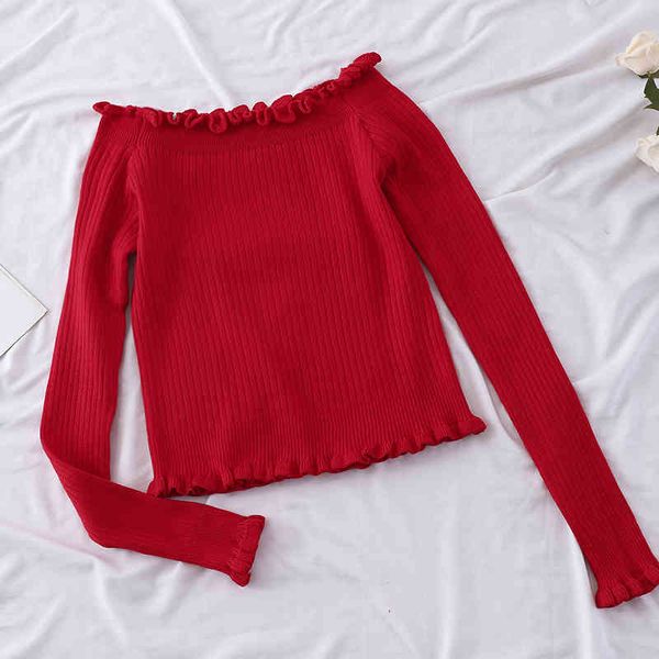 off shoulder sweater casual long sleeve ruffles hem women elastic pullover autumn 210518, White;black
off shoulder sweater casual long sleeve ruffles hem women elastic pullover autumn 210518, White;black