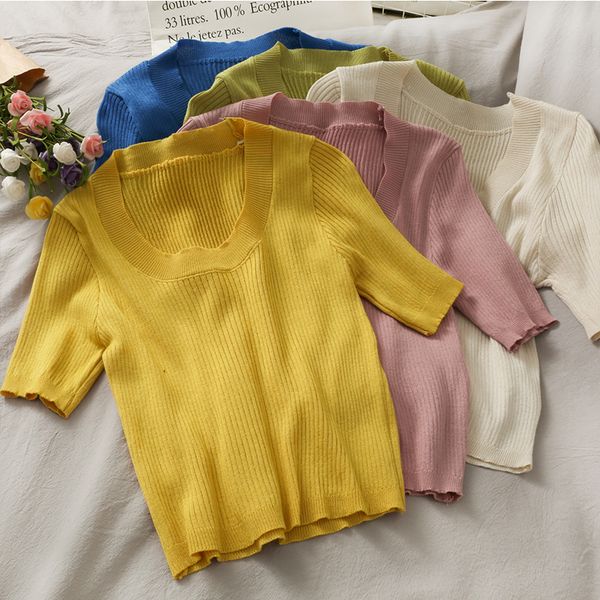 fashion summer korean wild slim short-sleeved t-shirt for womens o-neck solid color casual soft knit t-shirt sweater 210420, White;black
fashion summer korean wild slim short-sleeved t-shirt for womens o-neck solid color casual soft knit t-shirt sweater 210420, White;black
