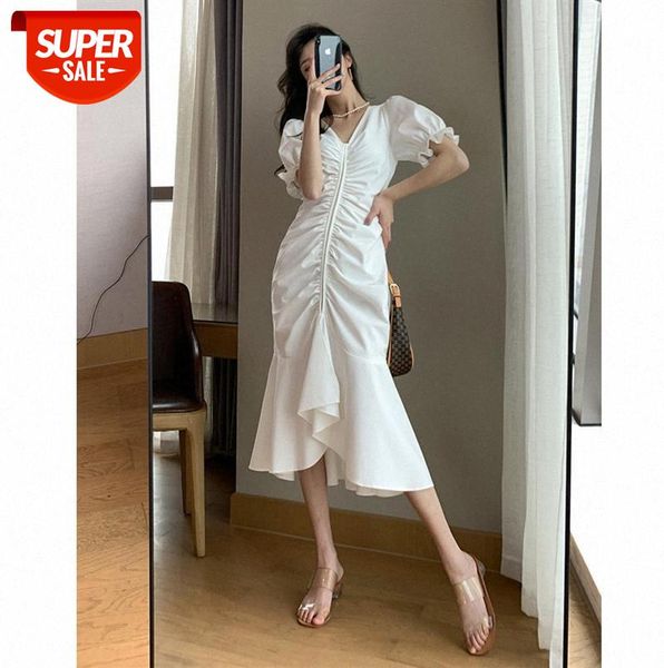 white dress female v-neck waist was thin and elegant puff sleeve fishtail skirt chao #lz5g, Black;gray
white dress female v-neck waist was thin and elegant puff sleeve fishtail skirt chao #lz5g, Black;gray