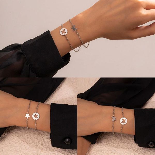 link, chain women bracelets creative butterfly star hollow double bracelet hip hop metal copper piece europe america jewelry, Black
link, chain women bracelets creative butterfly star hollow double bracelet hip hop metal copper piece europe america jewelry, Black